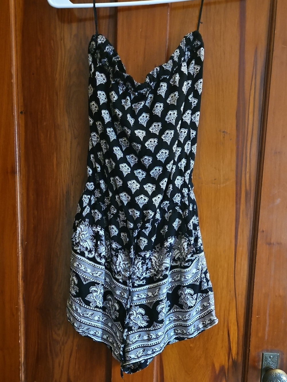 Angie Black and White Printed Tube Top Strapless Romper. #125